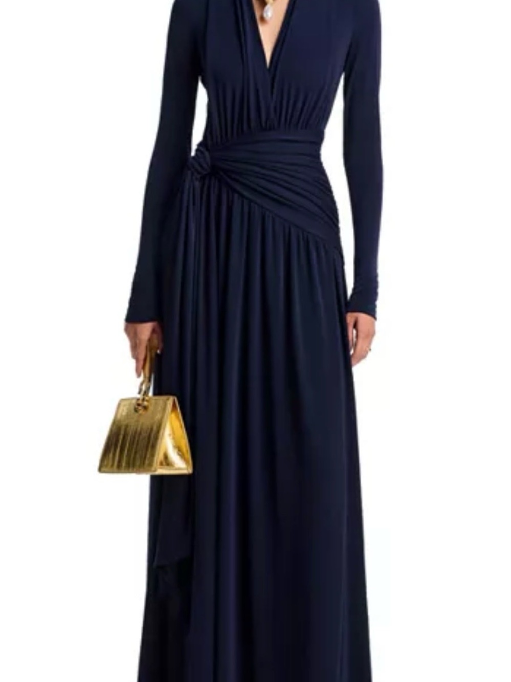 NWT Cinq a Sept Navy Long-Sleeve Twist-Waist Maxi Dress